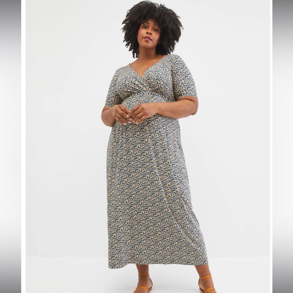 NWT Motherhood Maternity Nursing & Maternity Dress- Blue & Yellow Floral- 1X